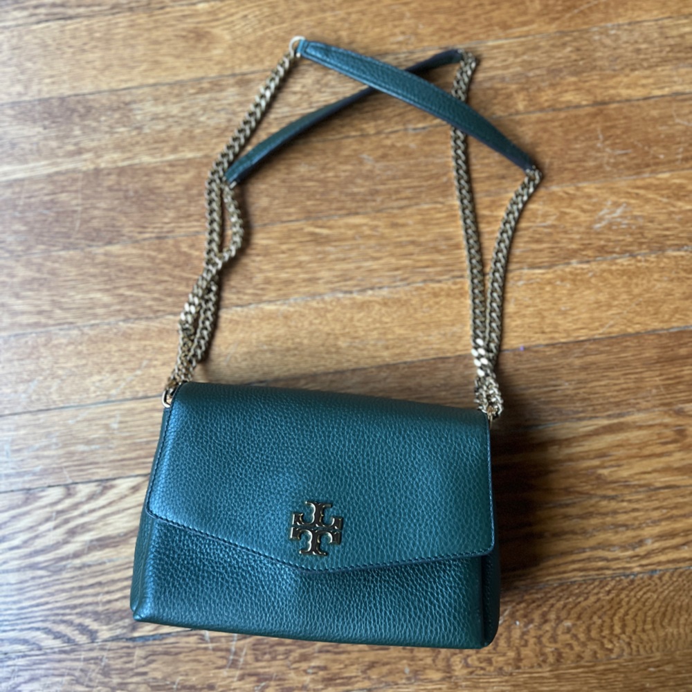 Tory Burch Small Kira Leather Convertible Crossbody Chain Shoulder Bag in Green